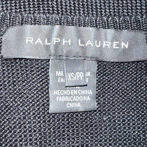 Black Label Ralph Lauren Size XS Black Sheer Long Sleeve V-Neck Sweater Top - Picture 4 of 16